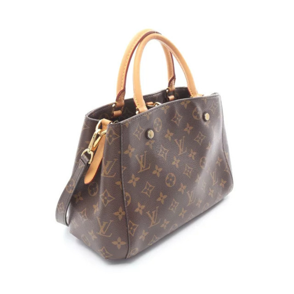 Louis Vuitton 2way Montaigne Handbag Monogram Canvas Brown Leather Brown